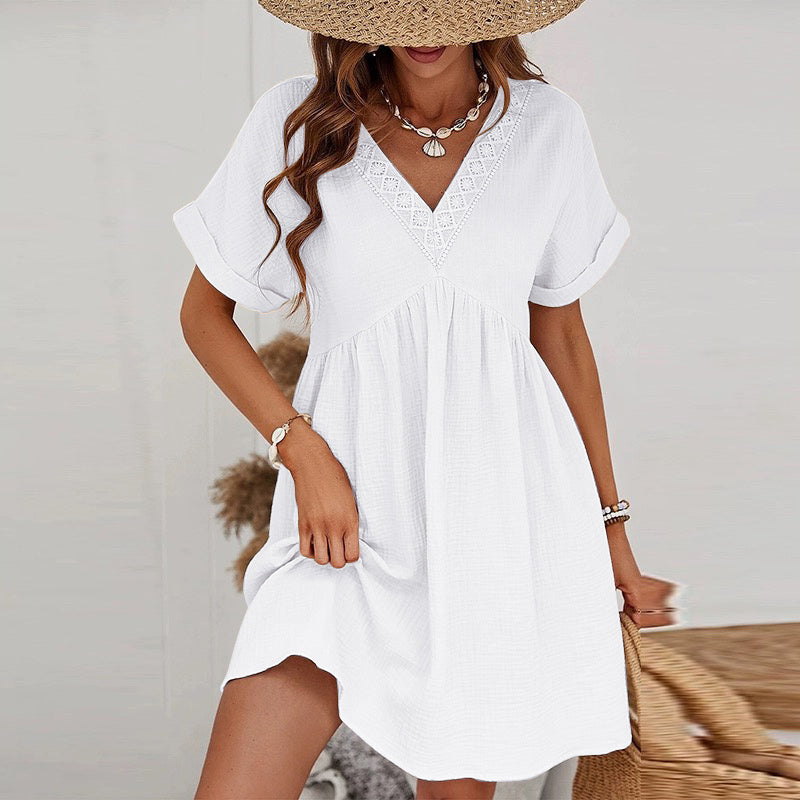 Robe en GAZE DE COTON COL V motif