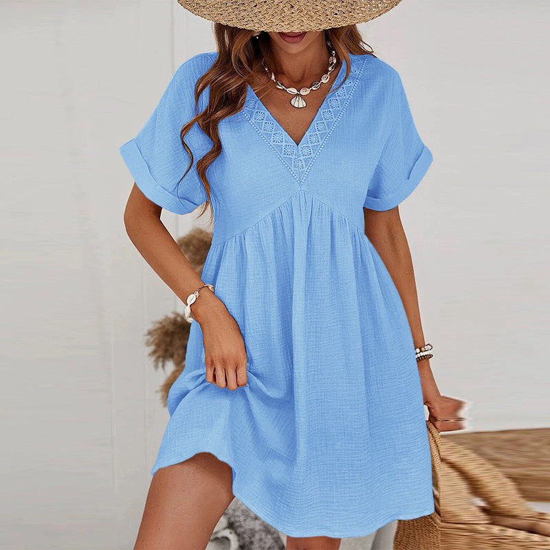 Robe en GAZE DE COTON COL V motif