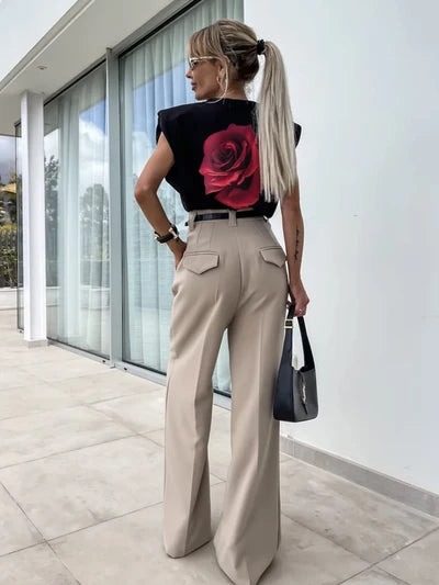 TSHIRT Coton à épaulettes à Imprimé Rose au Dos