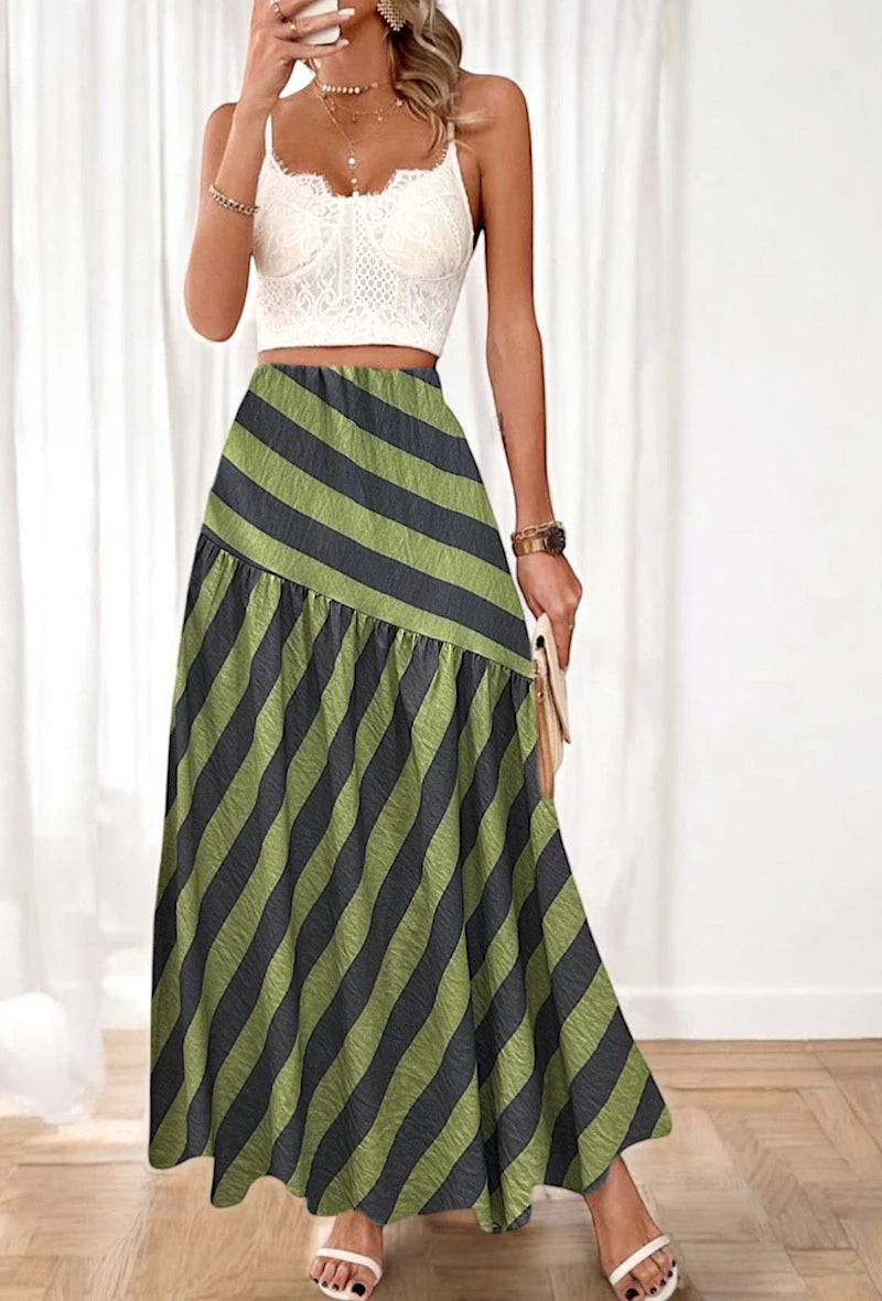Jupe SHEER rayure en viscose effet lin.