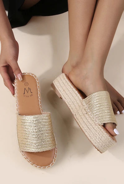 Mules avec semelle plateforme façon jute de corde tressée