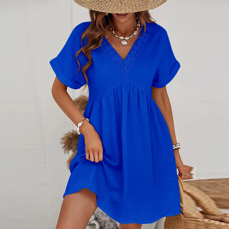 Robe en GAZE DE COTON COL V motif