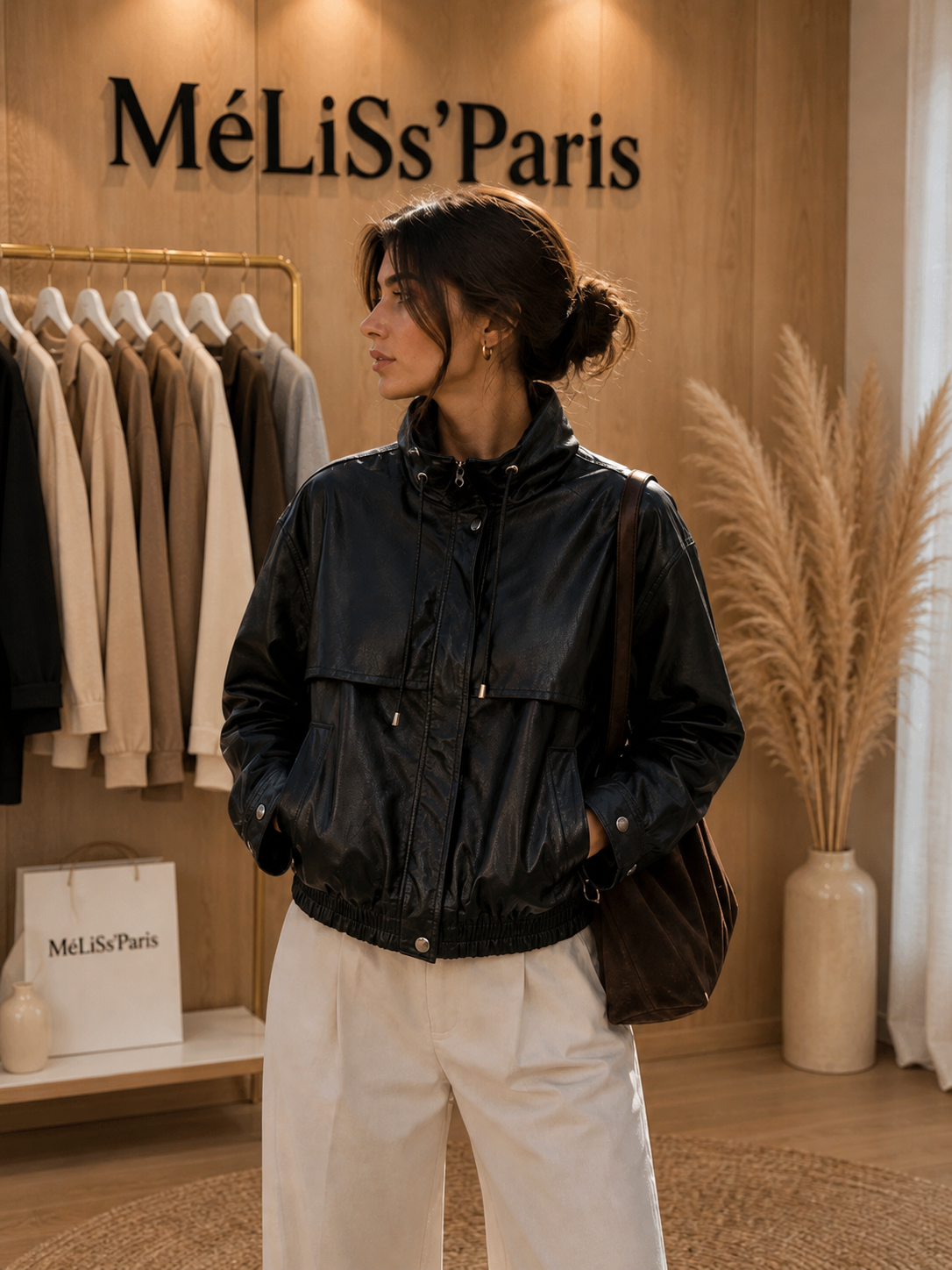 Veste Bomber Cuir Noir