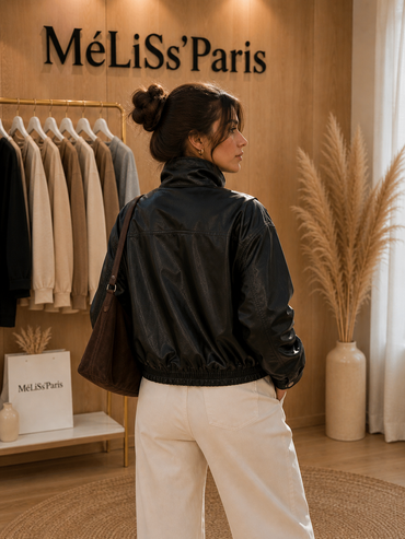 Veste Bomber Cuir Noir