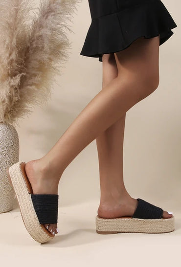 Mules avec semelle plateforme façon jute de corde tressée
