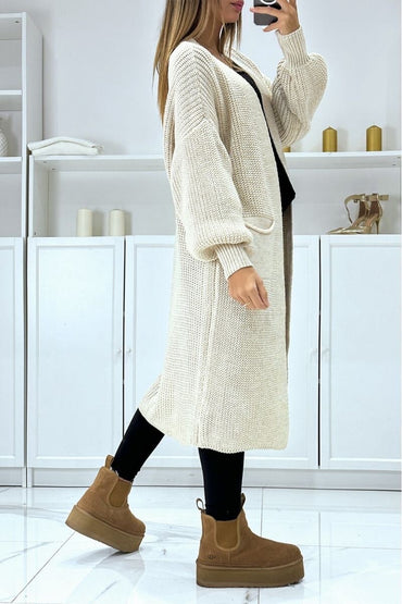 gilet longue en maille avec poche