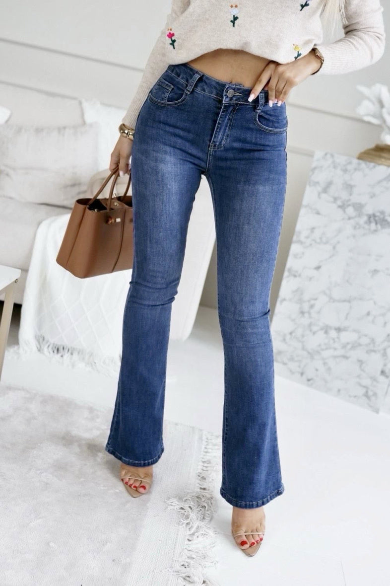 Jean push up flare, bleu foncé