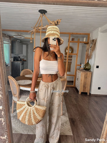 Pantalon Large en Coton Gaze - Imprimé Palmiers