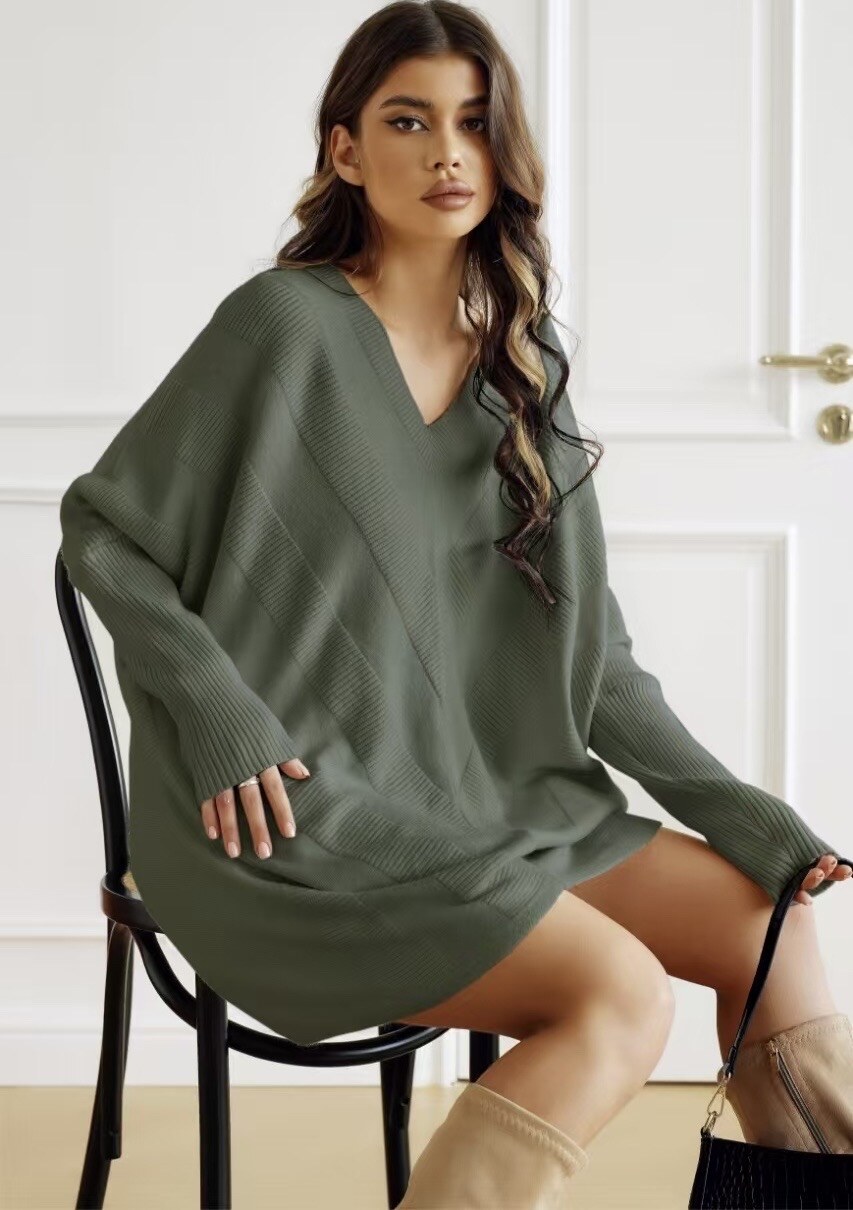 Pull Oversize à motif Manches Longues et Col V