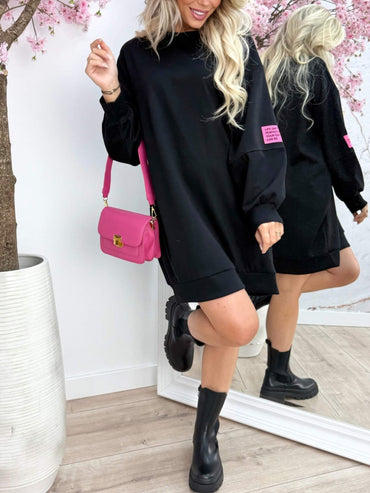 Robe viscose mi-long avec patch manche longue