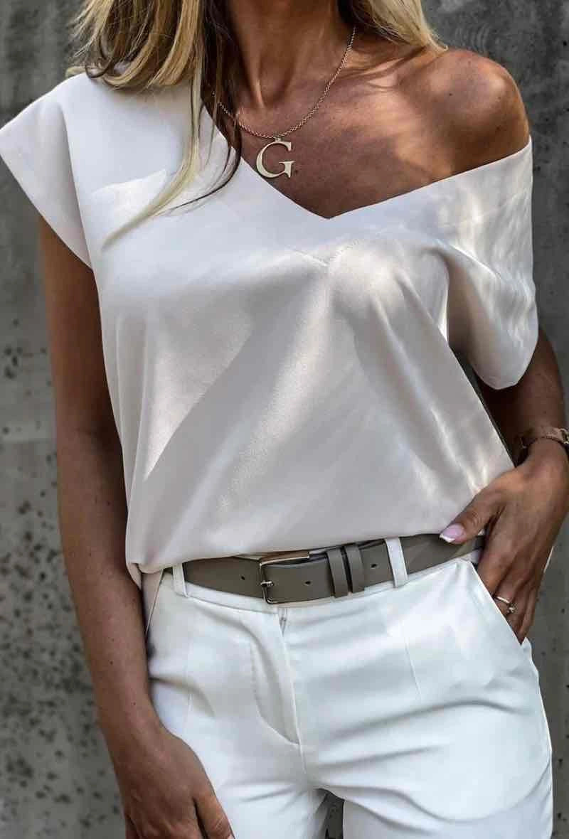 Top T-shirt en col V, manche courte