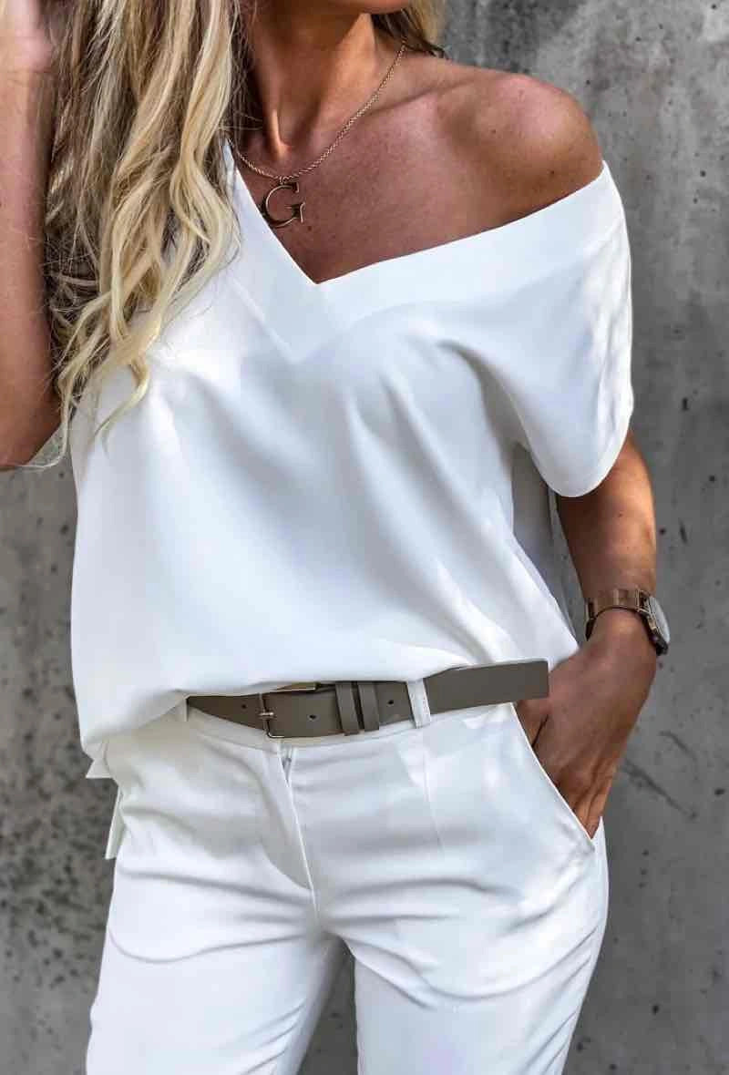 Top T-shirt en col V, manche courte