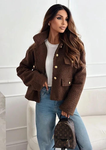 Veste bouclés à boutons dorés coton