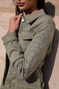 Veste en jean stretch avec ailes d'anges