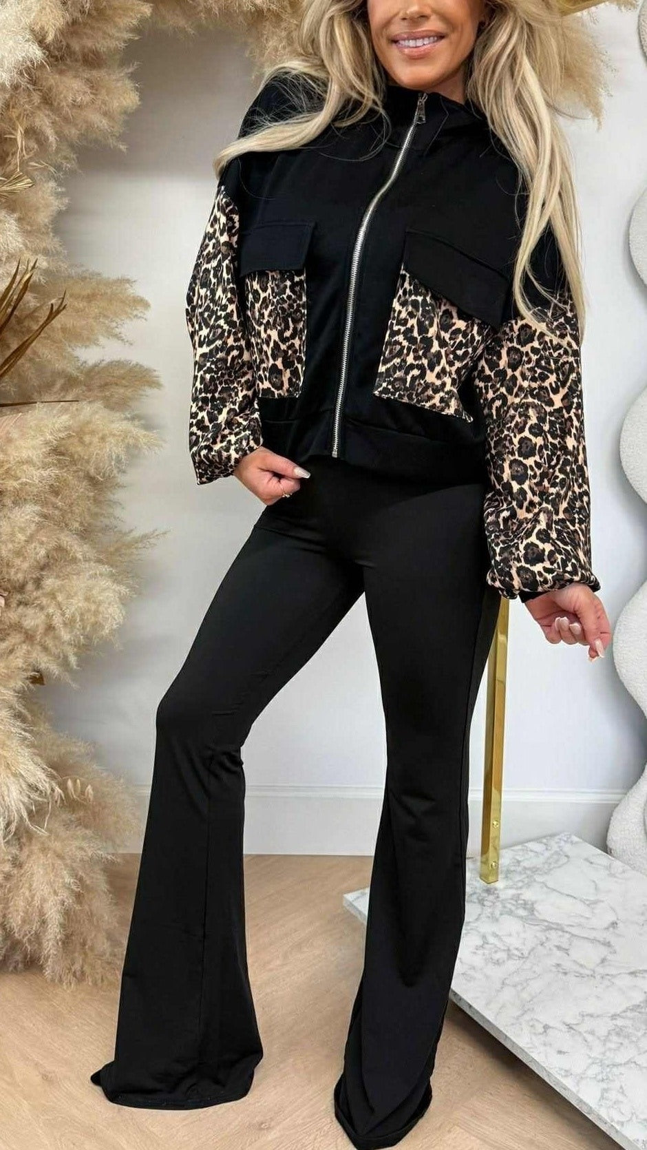 Veste leopard avec poches et zip