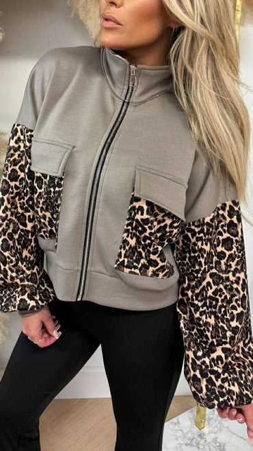 Veste leopard avec poches et zip